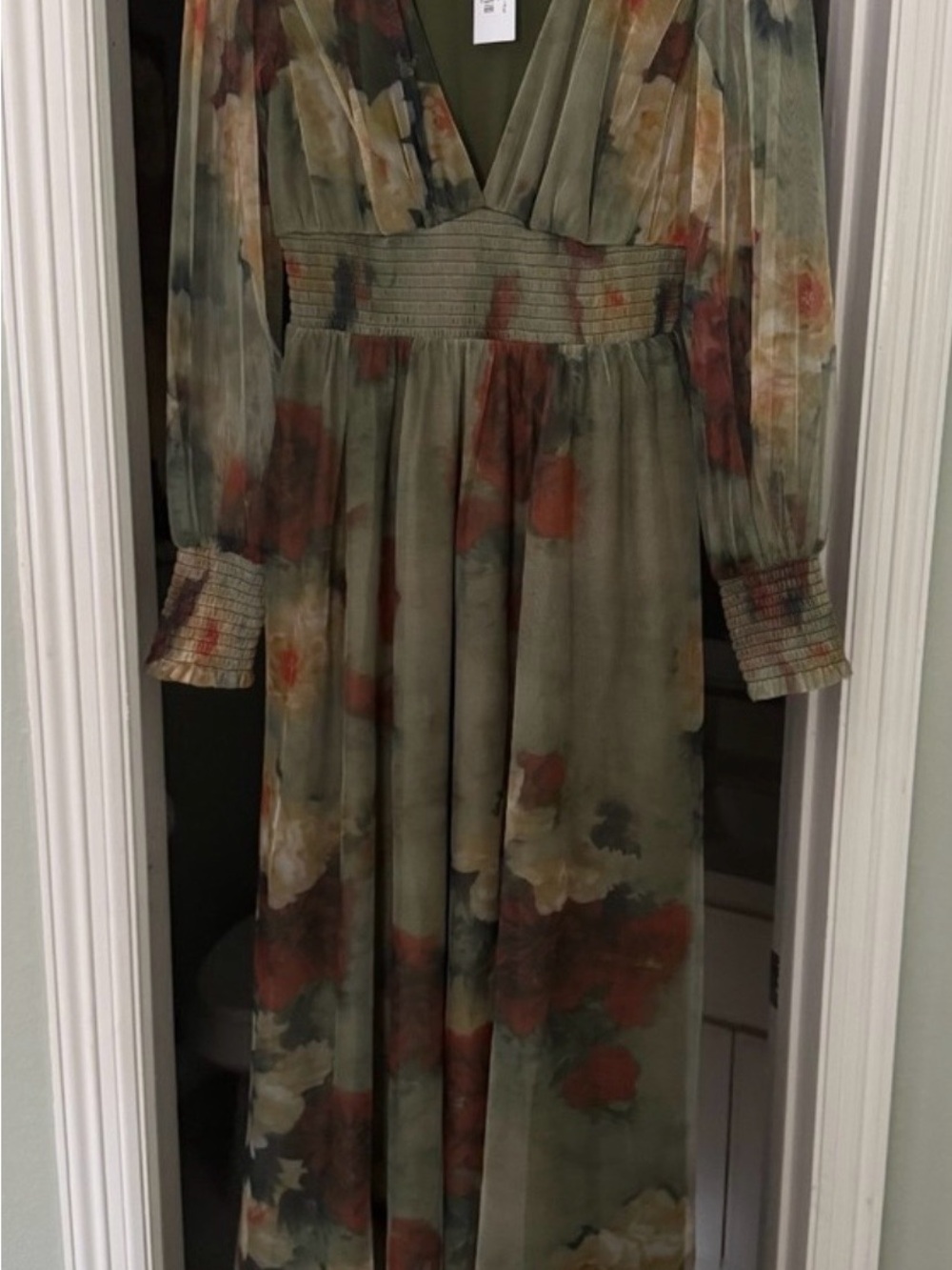Baltic Born Layla Olive Long Sleeve V-Neck Maxi Dress